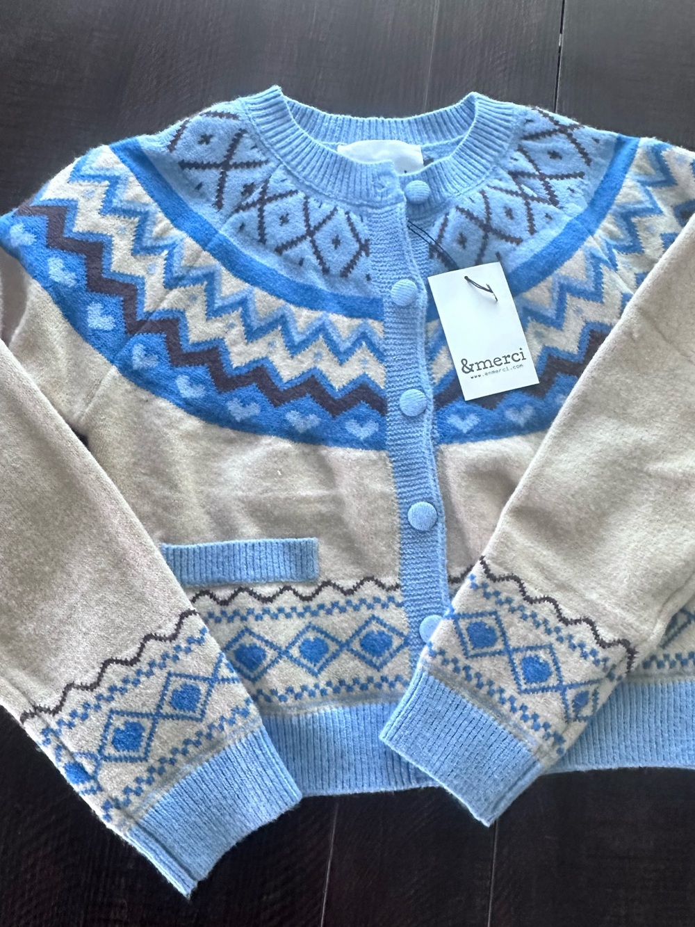 &merci Pale Blue Fair Isle Wool-Blend Cardigan